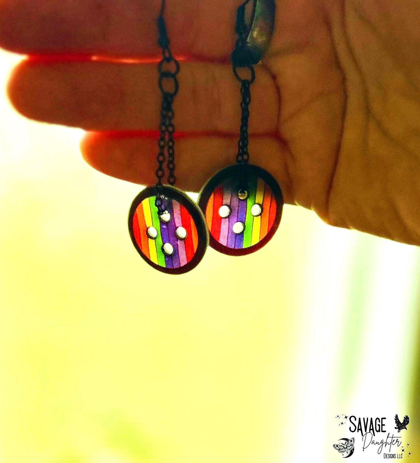 Rainbow Button Dangle Earrings