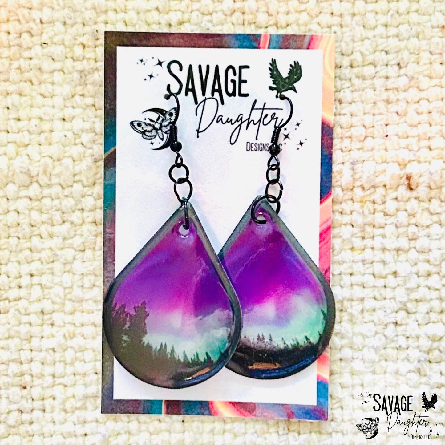 Northern Lights Resin Earrings – Teardrop Aurora Forest Dangle Jewelry