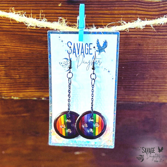 Rainbow Button Dangle Earrings