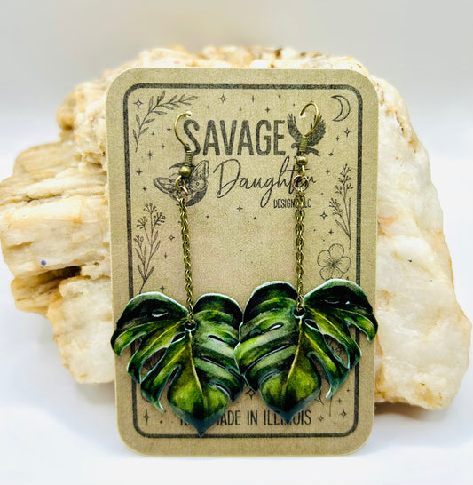 Monstera Leaf Earrings – Handmade Jungle-Inspired Dangles | Eco Friendly