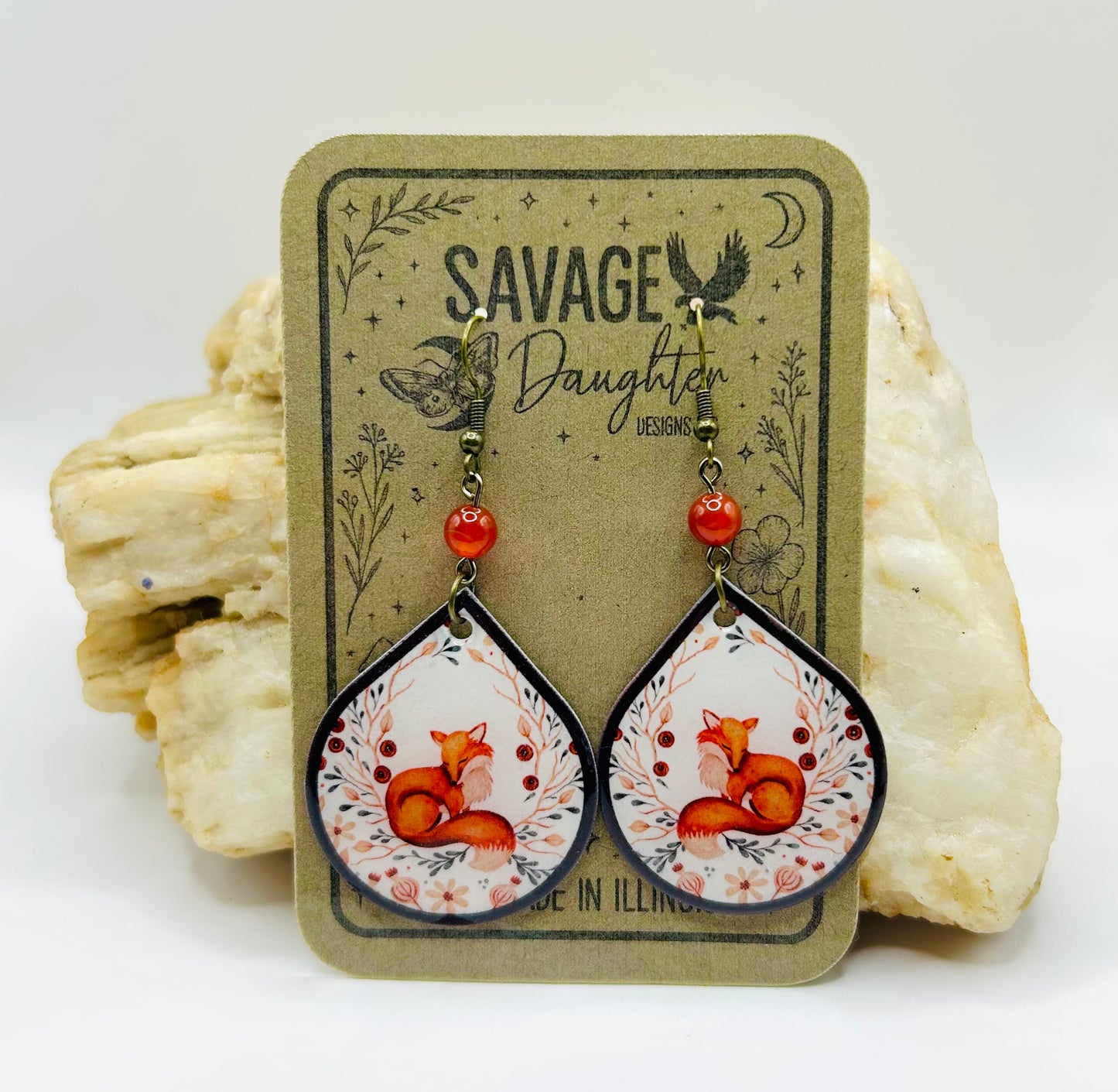 Fox Teardrop Earrings – Handmade Woodland Jewelry | Eco Friendly Packaging
