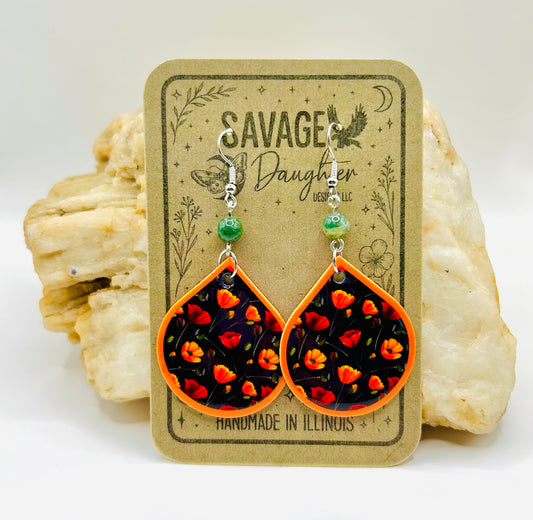 Poppy Earrings – Handmade Floral Dangles | Eco Friendly Boho Jewelry