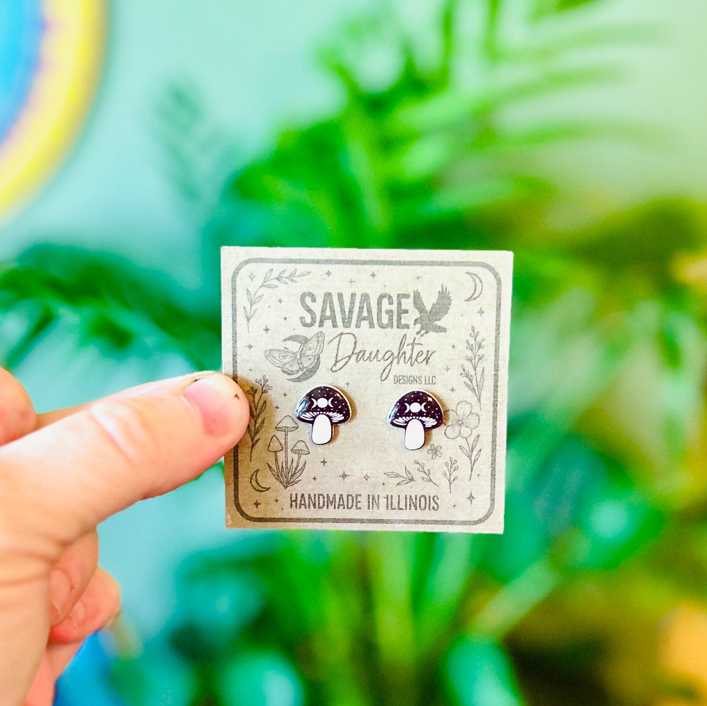 Moon Phase Mushroom Stud Earrings – Handmade Witchy Forest Jewelry