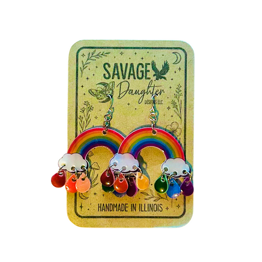 Whimsical Rainbow Cloud Earrings